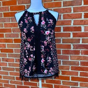 White House Black Market Black & White Floral Print Lace Tank Top Womens XS